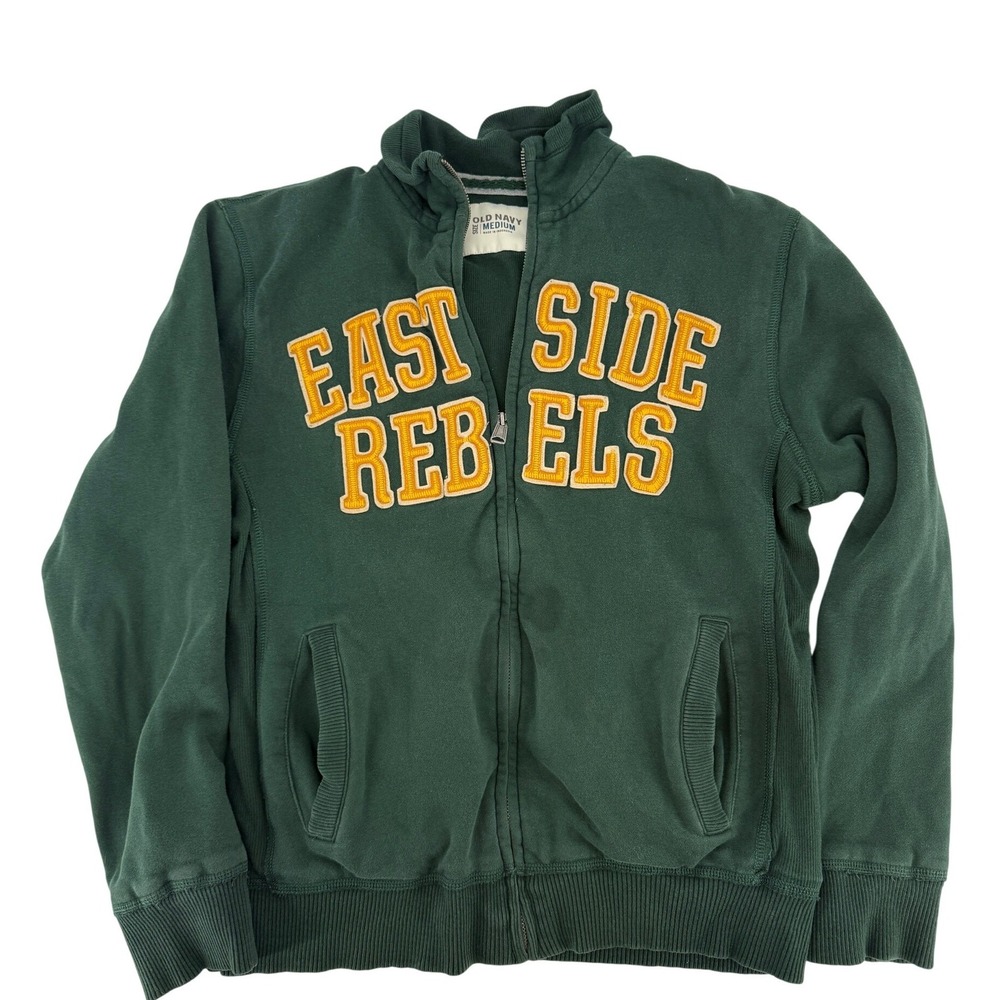 Old Navy Vintage 90's Mens East Side Rebels‎ Zip Sweatshirt Green Varsity Jacket - Picture 5 of 6
